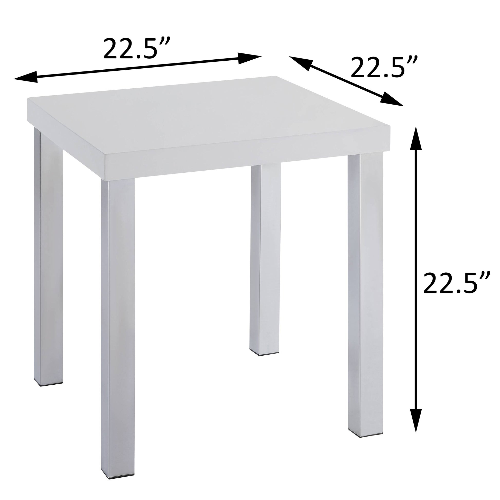 White High Gloss And Chrome End Table White Silver Primary Living Space Rectangular Wood Metal