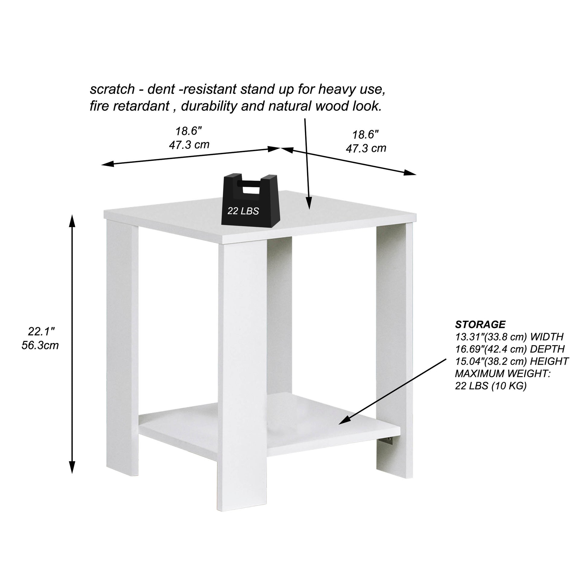 "End Table 1Set Of 2Table ""Modern White Side Table With Lower Shelf Sleek, Space Saving End Table For Living Room Or Bedroom White Solid Wood