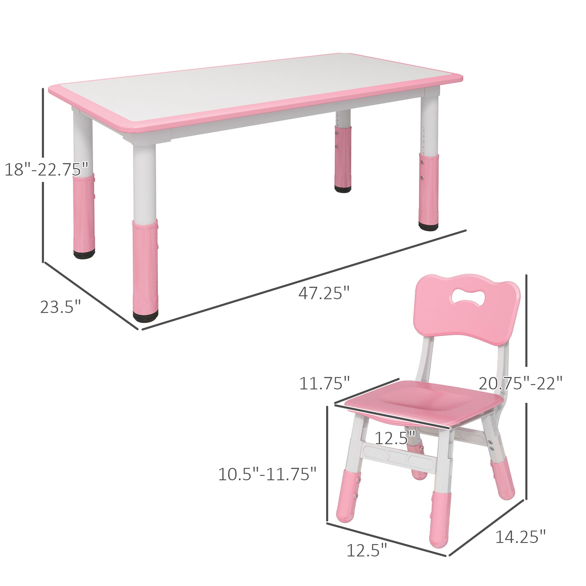 Qaba Kids Table And Chair Set, 5 Piece Toddler Table And Chair Set With 4 Chairs Adjustable Height, For Snack Time, Homeschooling Aged 1.5 5 Years Old, Pink Pink Plastic