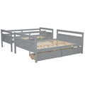 Twin Over Full Bunk Bed With Ladder, Two Storage Drawers, Safety Guardrail, Gray Box Spring Not Required Twin Gray Wood Bedroom Bunk Pine