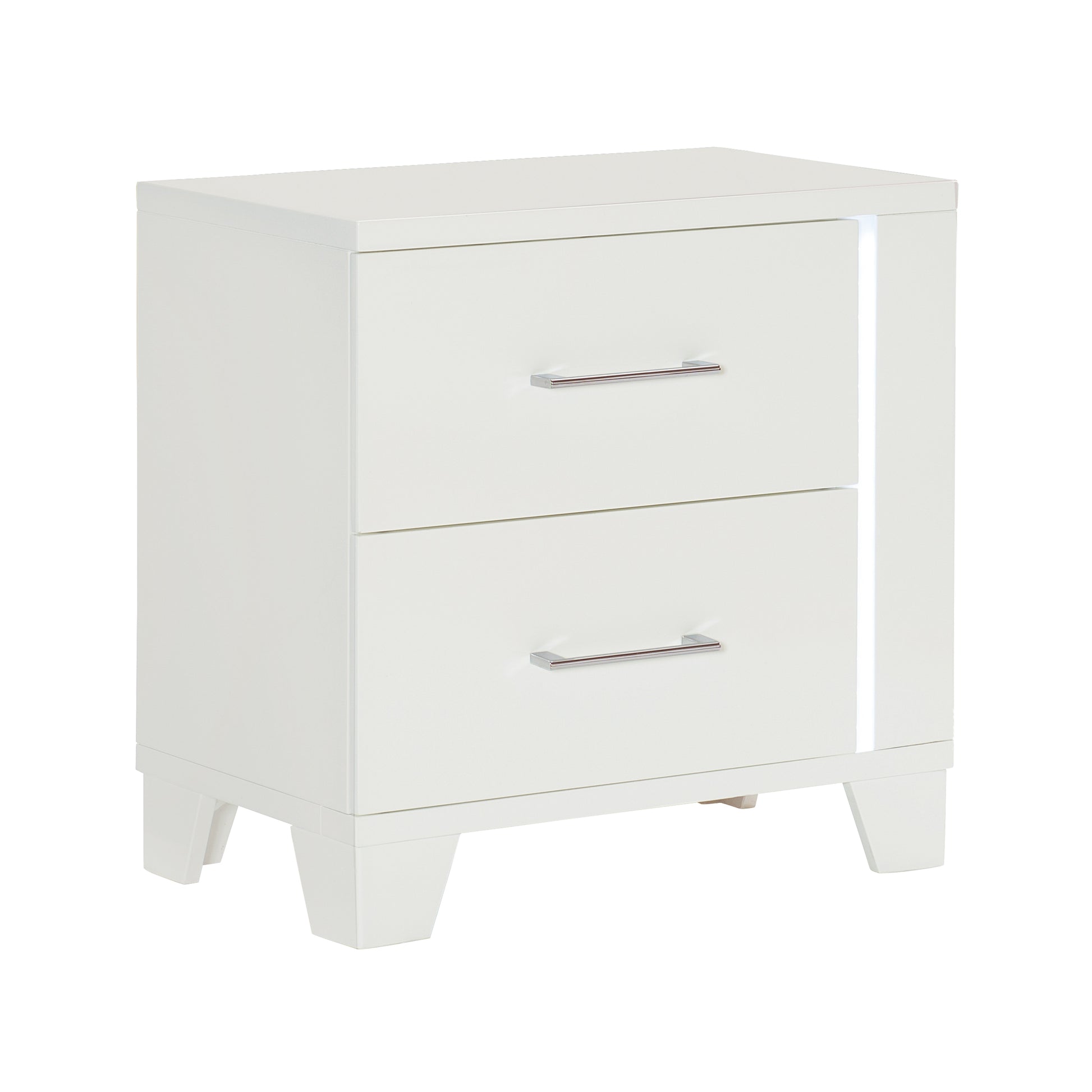 White High Gloss Finish Modern Bedroom 1Pc Nightstand With Led Light Wooden Furniture Luxury Bedside Table White 2 Drawers Bedside Cabinet Bedroom Modern Wood