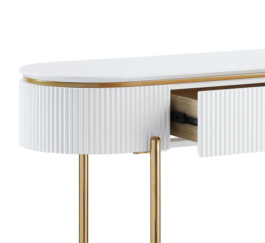 Daveigh Sofa Table, White High Gloss & Gold Finish Lv02466 White Gold Wood Metal