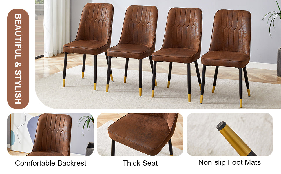 Brown Suede Like Velvet Dining Chair Set Four Pack Black Metal Legs,Dinning Chairs,Brown. Brown Black Dining Room Dining Chairs Metal