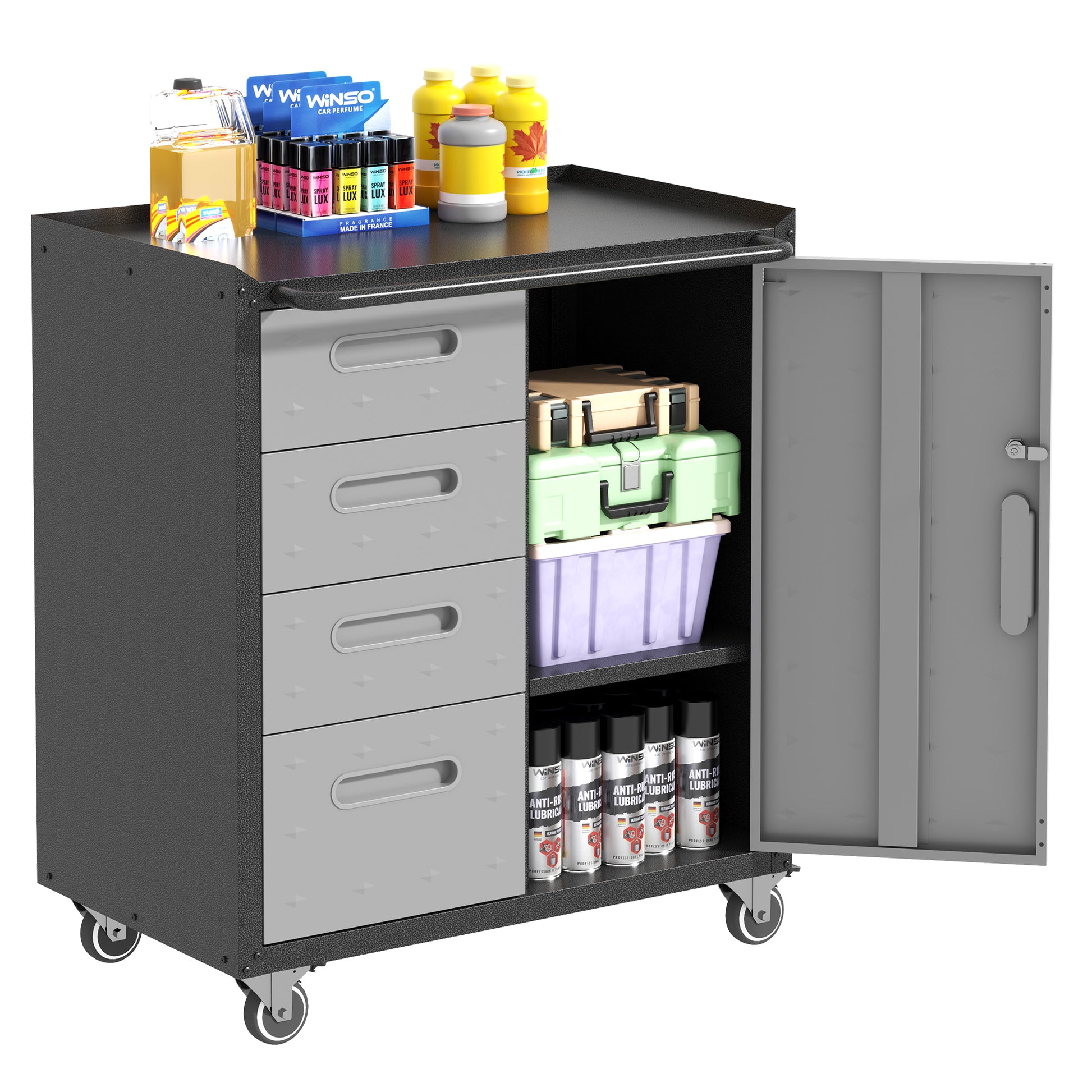 Sturdy Metal Tool Storage Cabinet With Wheels Tool Storage Cabinet For Garage, Office, And Home Organizer Solutions, Black Gray Black Gray Steel