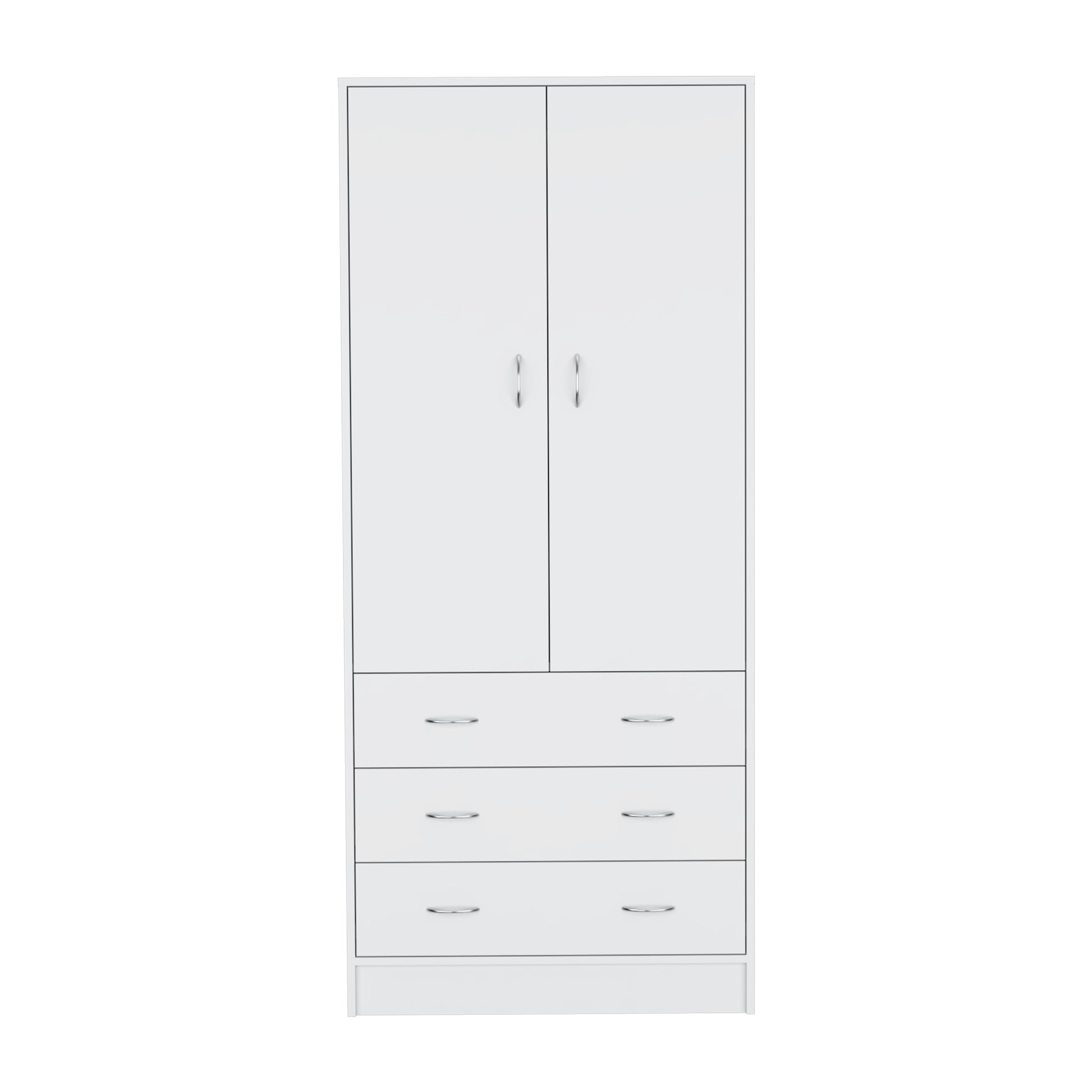 Armoire 71" H, With 2 Doors, 3 Drawers And 1 Hanging Rod, White White Solid Wood Mdf Engineered Wood