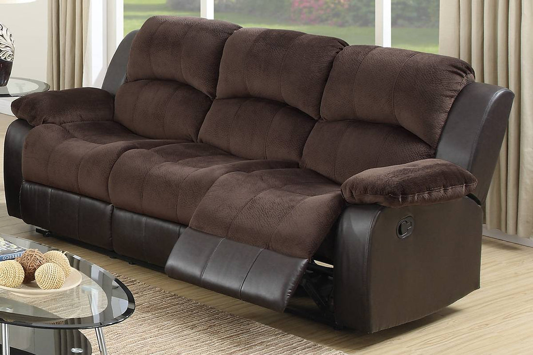 Motion Sofa 1Pc Living Room Furniture Chocolate Padded Suede W. Faux Leather Plush Cushion 3 Seat Couch Chocolate Suede Metal Primary Living Space Contemporary Pillow Top Arms Bonded Leather 3 Seat