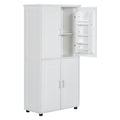 Tall And Wide Bathroom Floor Storage Cabinet, Bathroom Storage Unit, Freestanding Cabinet With 4 Doors, Adjustable Shelves, White White Mdf