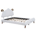 Full Size Upholstered Platform Bed With Sheep Shaped Headboard, White Full White Plywood