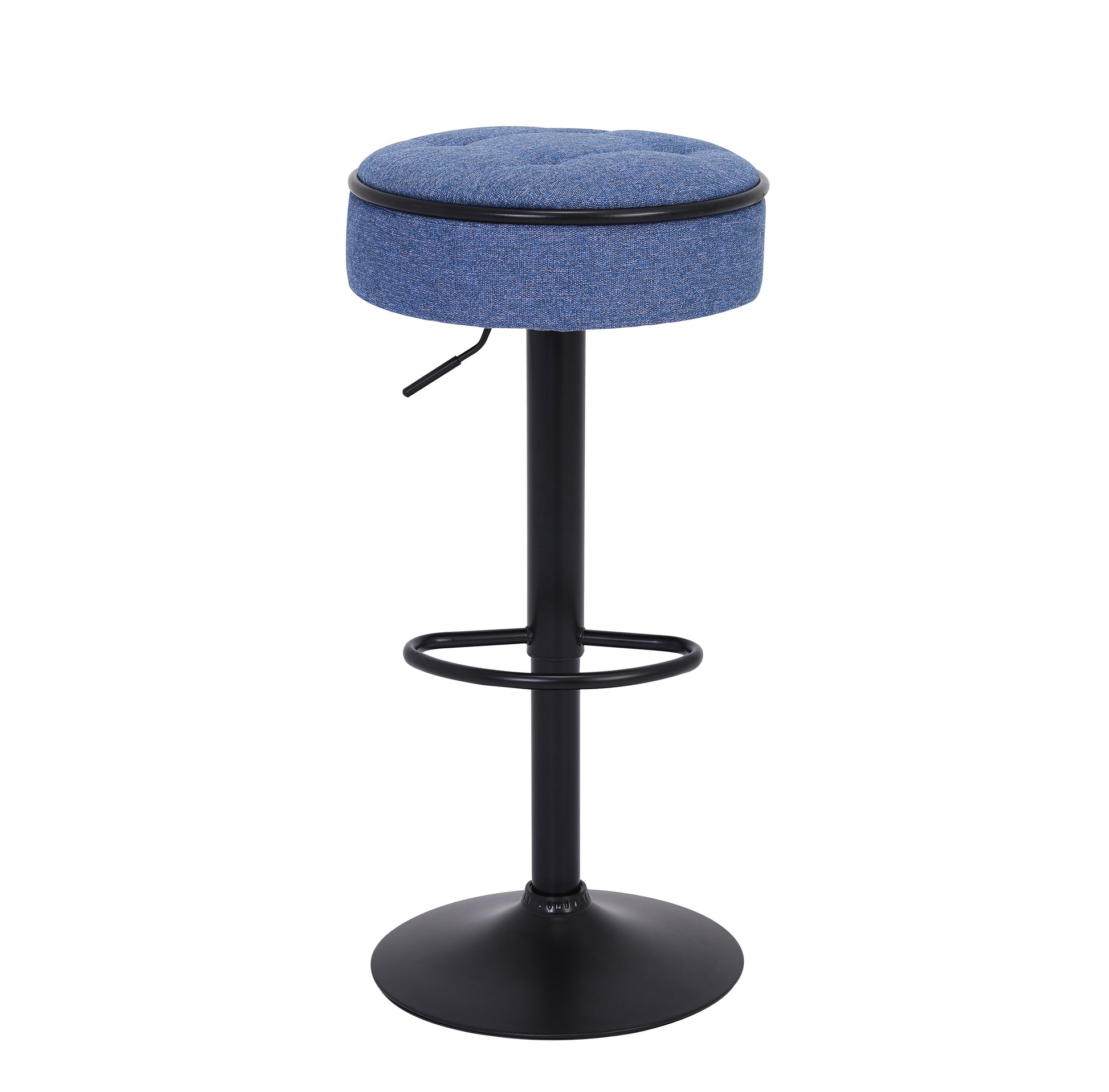 Round Storage Bar Stool Set Of 2, Blue Linen Height Adjustable Barstool, 360 Counter Height Swivel Stool, Armless Bar Chair With Metal Frame For Kitchen Counter Dining Living Room Blue Set Of 2 Foam Linen