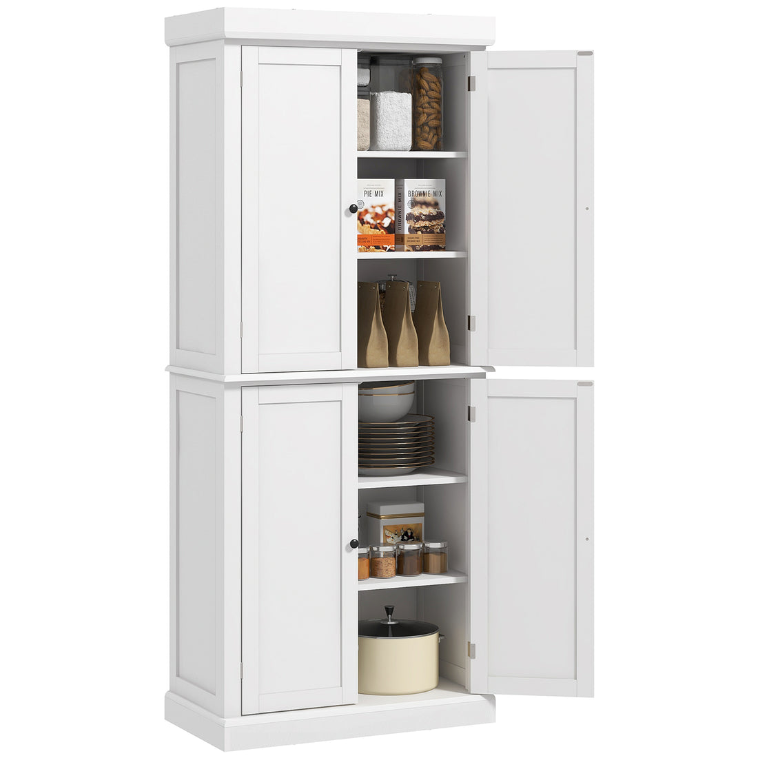 Homcom 72.5" Kitchen Pantry Storage Cabinet, Freestanding Kitchen Cupboard With 4 Doors And Adjustable Shelves For Dining Room, Mdf White White Mdf