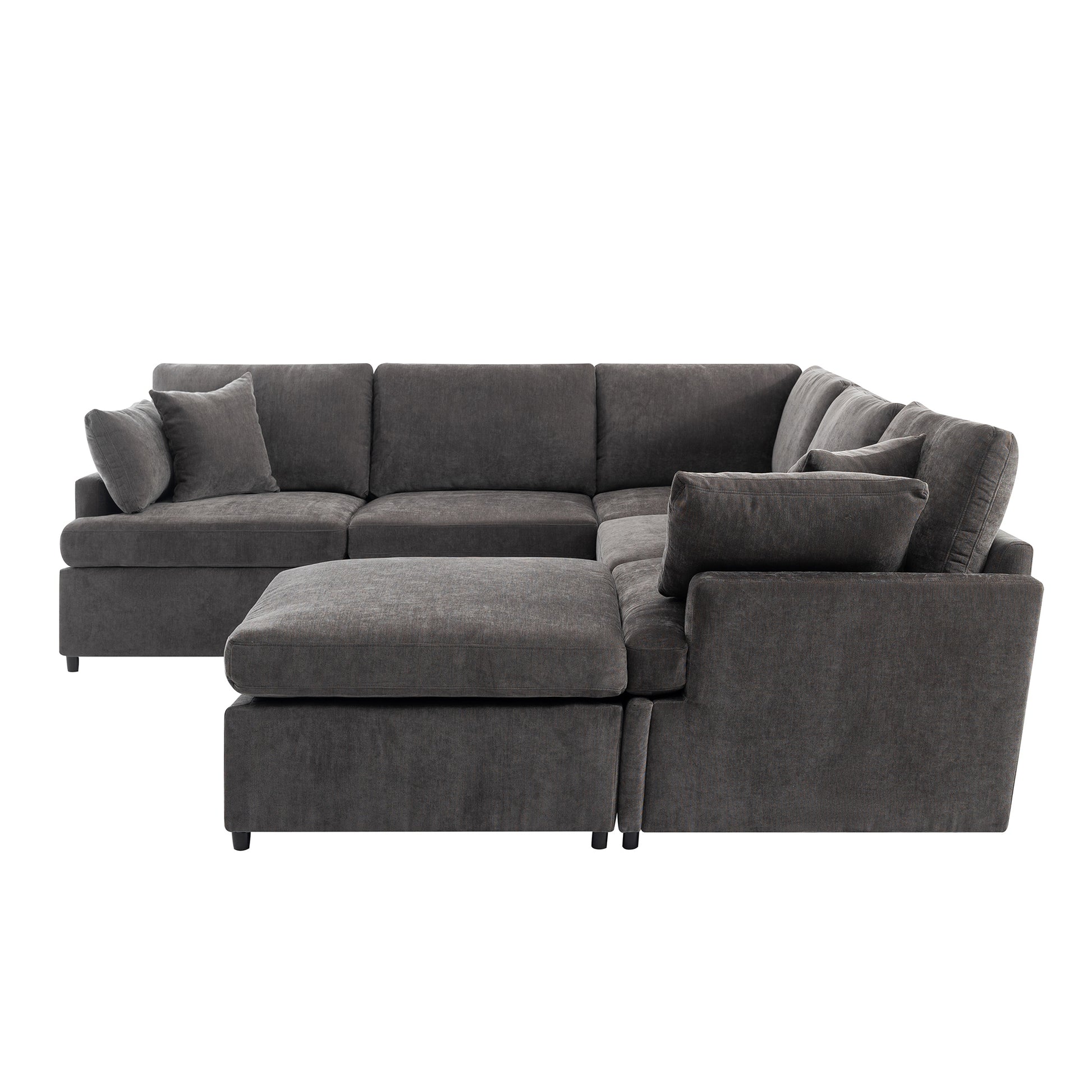 Modern Large U Shape Sectional Sofa, With Removable Ottomans For Living Room 6 Seater Gray Polyester 6 Seat