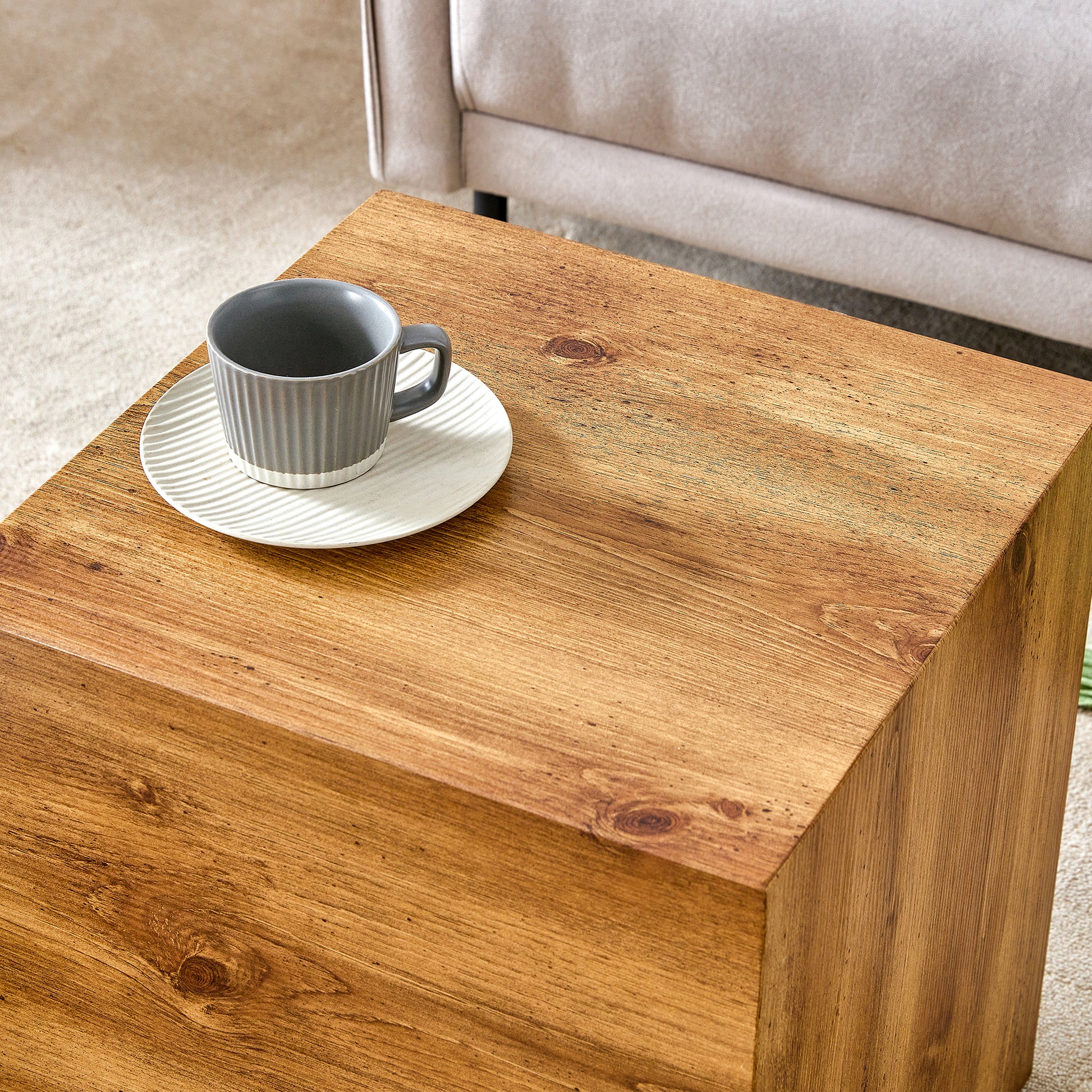 Compact Mdf Coffee Table: 11.8X11.8X19.6 Inches, Stylish Texture Design Wood Mdf