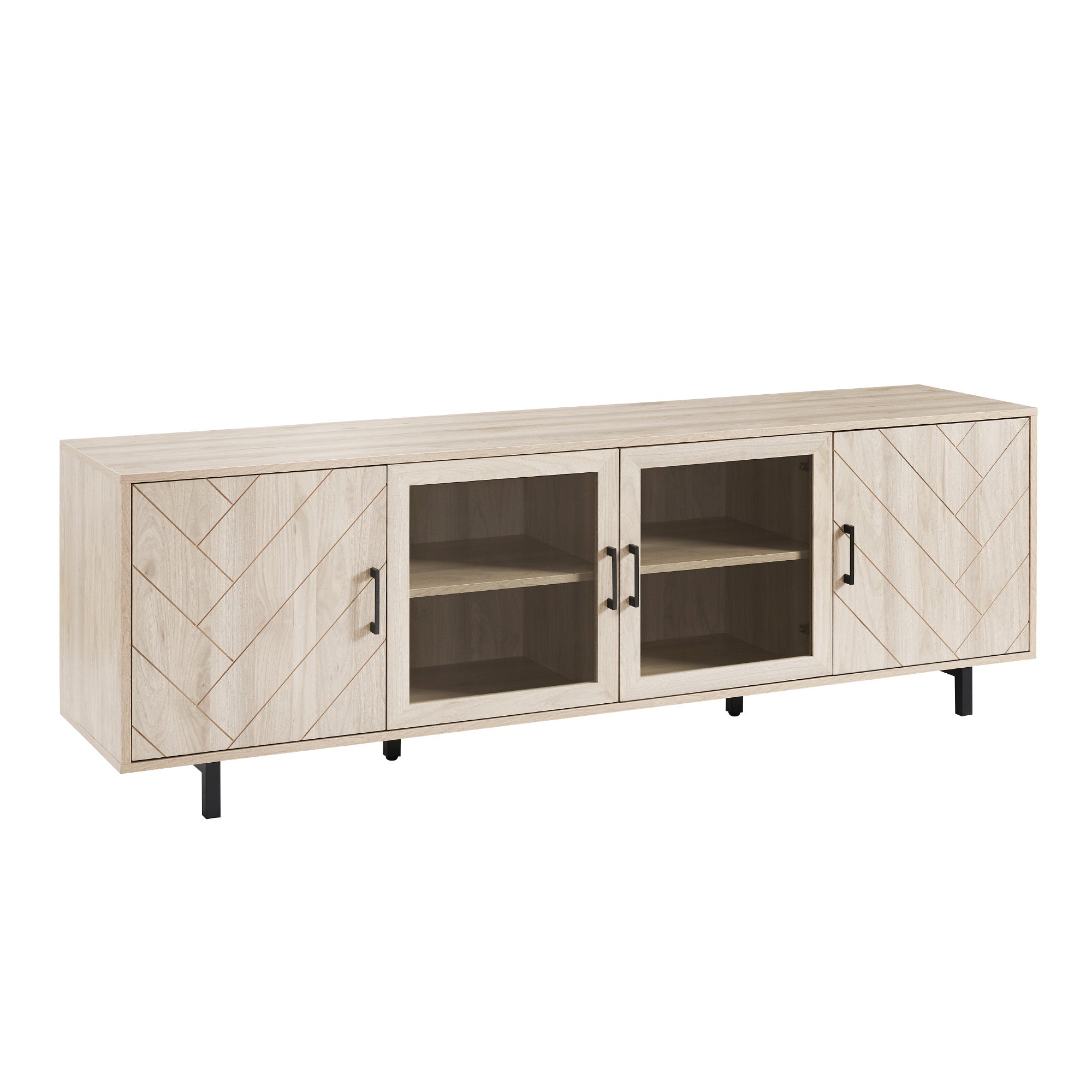 Modern Scandinavian 4 Door Herringbone 70" Tv Stand For Tvs Up To 80" Birch Light Brown Mdf