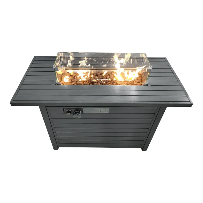 42" W X 25" H Steel Propane Fire Pit Table With Lid Gray Steel