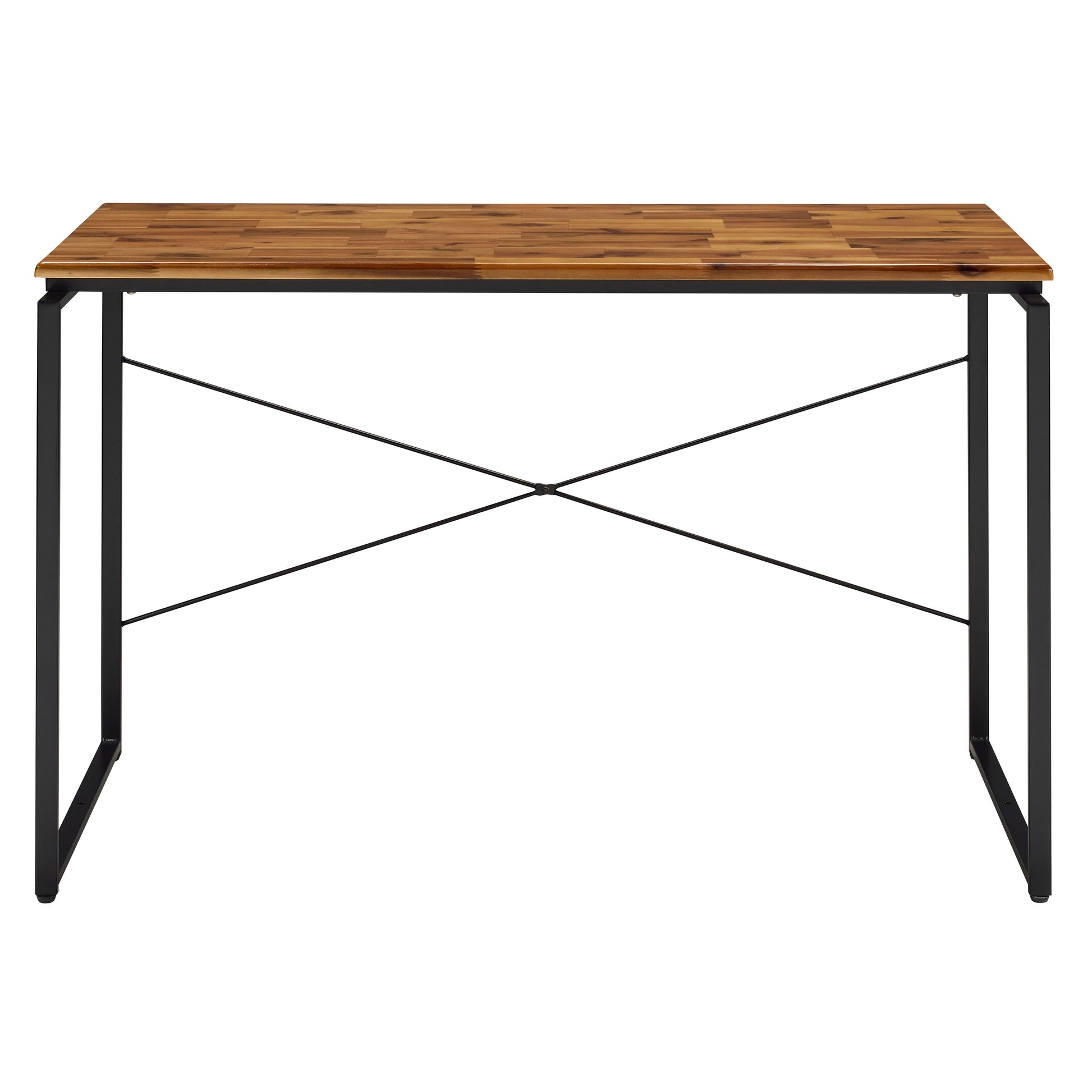 Oak And Black Writing Desk With Metal Sled Base Black Brown Writting Desk Office Industrial Rectangular Wood Metal Sled