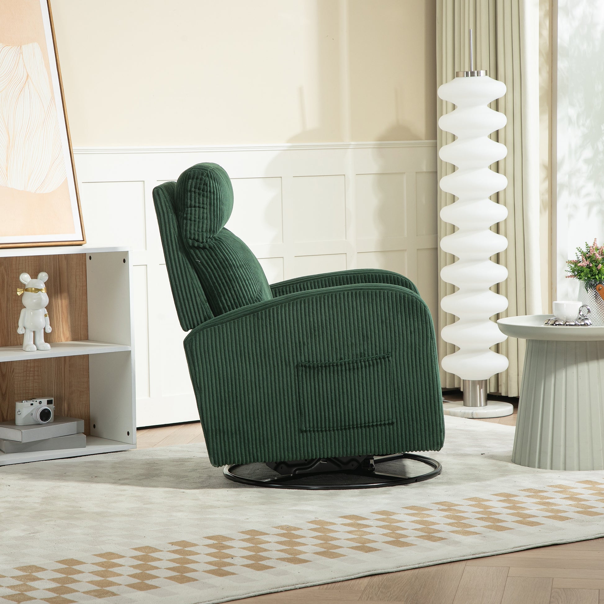 Jiada Upholstered Swivel Glider.Flannel Fabric.Rocking Chair For Nursery In Dark Green.Modern Style One Left Bag Dark Green Primary Living Space Foam Fabric Metal