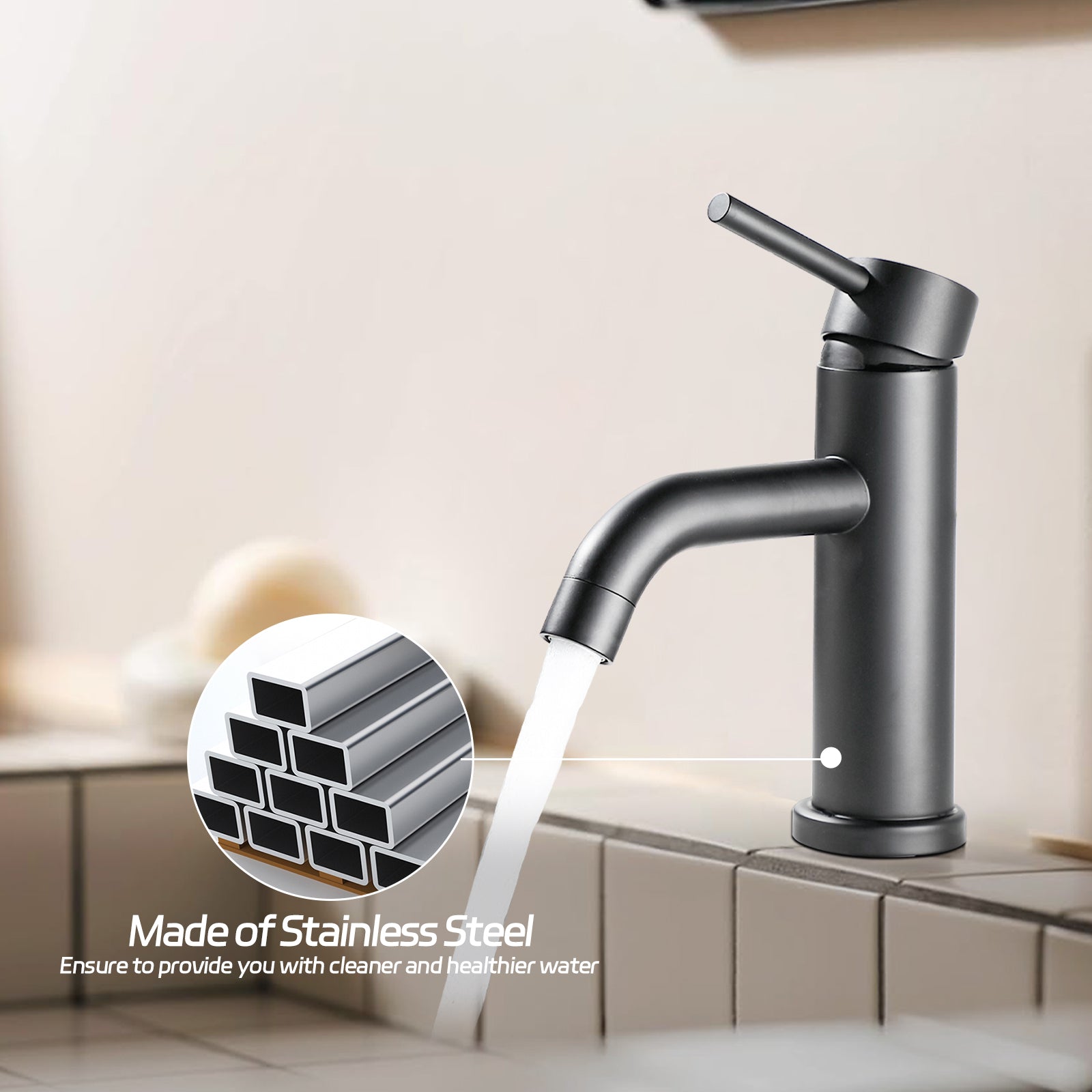 Bathroom Faucet Single Hole Modern Bathroom Sink Faucet Vanity Bathroom Faucet One Matt Black Deck Mounted Cartridge Valve Single Hole Faucets Bathroom Modern 1 Hole Faucets Stainless Steel