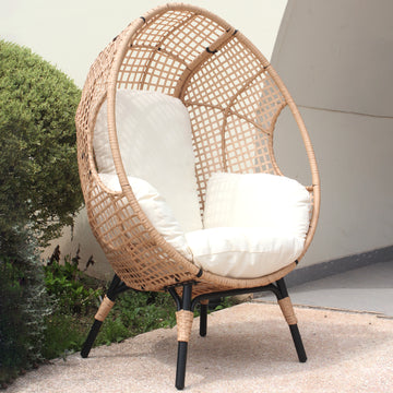 Patio Pe Wicker Egg Chair Model 4 With Natural Color Rattan Beige Cushion Yes Natural Foam Steel