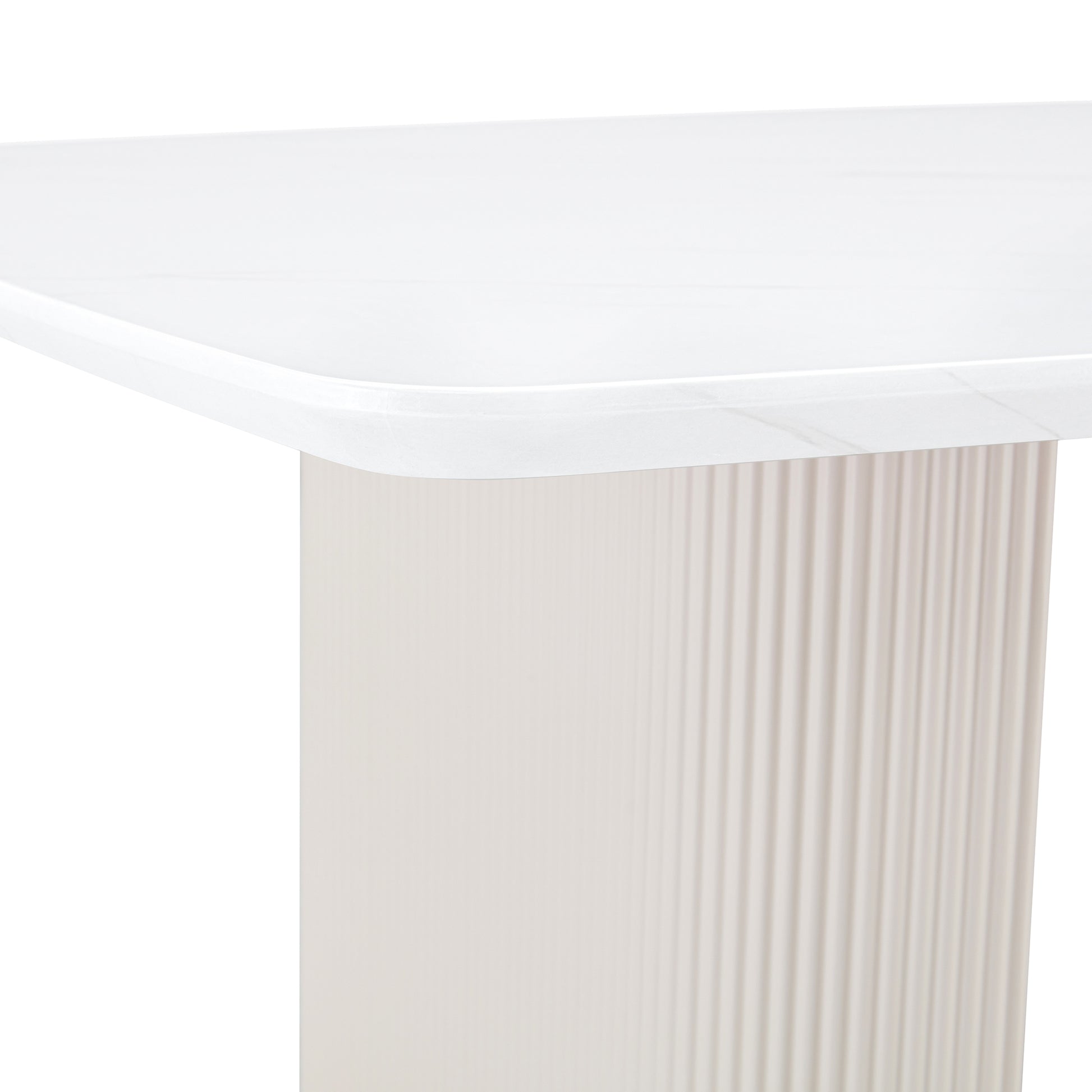 Cream Style Mdf White Dining Table.It Is A Furniture With A Warm And Soft Appearance, Suitable For Creating A Comfortable And Friendly Dining Environment, Suitable For Kitchens, Dining Rooms,Etc. White Mdf