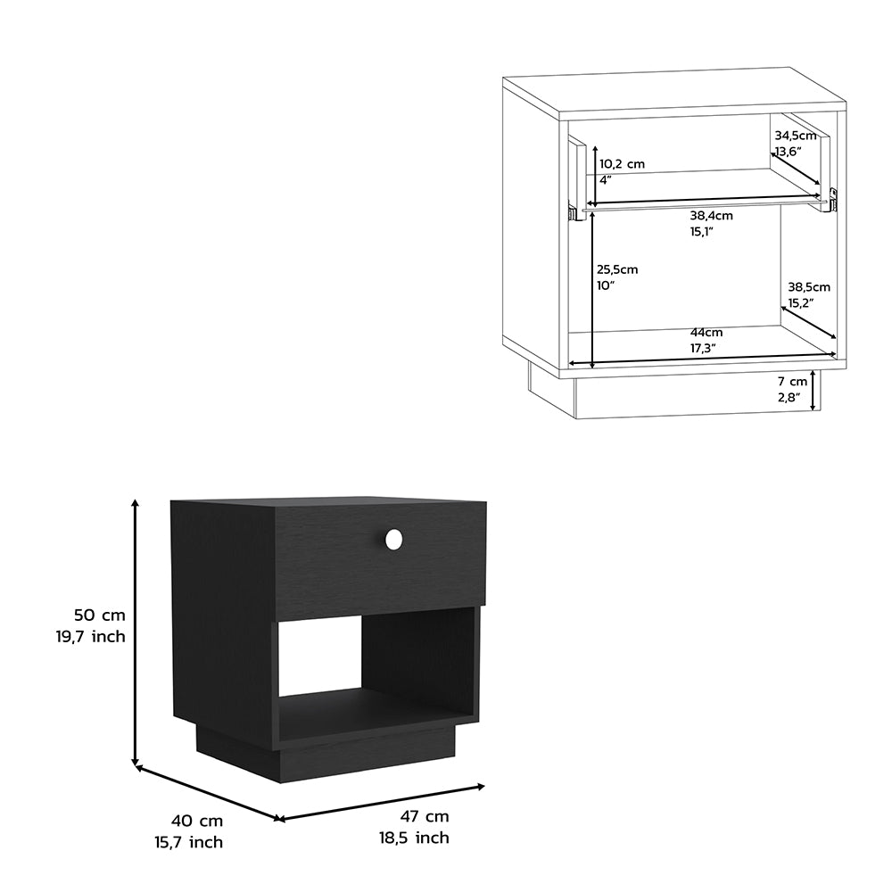 Single Drawer Nightstand 19"H With Open Storage Shelf, Black Black Particle Board Particle Board