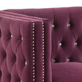 Burdy Tufted Loveseat With Trim Burgundy Velvet Wood Primary Living Space Tight Back Luxury Pine Square Arms Foam Velvet