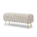 Oval Storage Bench With Gold Legs,Velvet Fabric Upholstered Ottoman Storage Benches For Bedroom End Of Bed,Sherpa Fabric Bench For Living Room,Dining Room,Entryway,Bed Side,Beige,5 Colors Beige Velvet