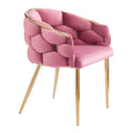Set Of 2 Luxury Handmade Accent Chair With Gold Legs, Modern Velvet Armchair For Living Room And Bedroom Pink Foam Velvet