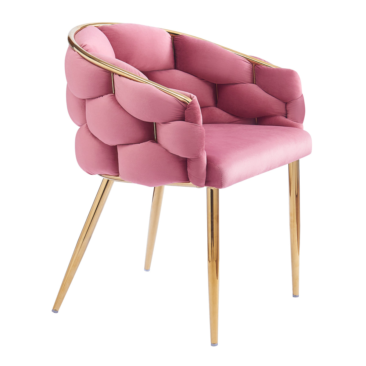 Luxury Handmade Accent Chair With Gold Legs, Modern Velvet Armchair For Living Room And Bedroom Pink Foam Velvet