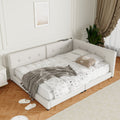 Upholstered Queen Size Platform Bed With Usb Ports, Beige Queen Box Spring Not Required Beige Linen