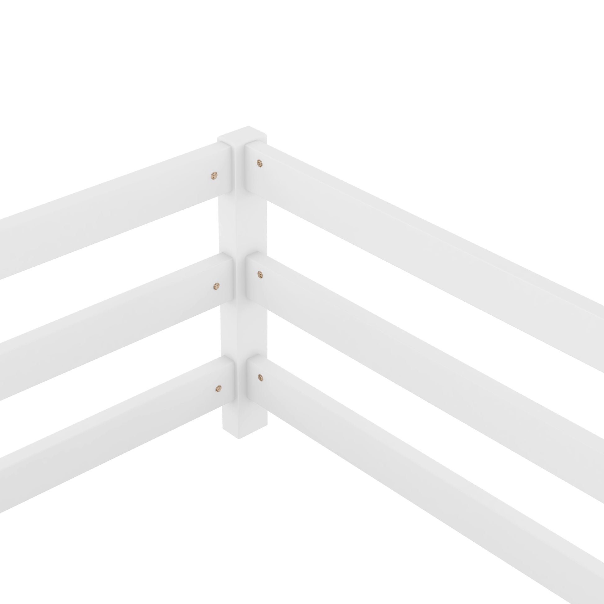 Twin Size Floor Bed, Montessori Floor Bed With Fence, Kids Montessori Bed Twin Size, Wood Montessori Floor Bed For Kids, Girls, Boys White White Wood Metal