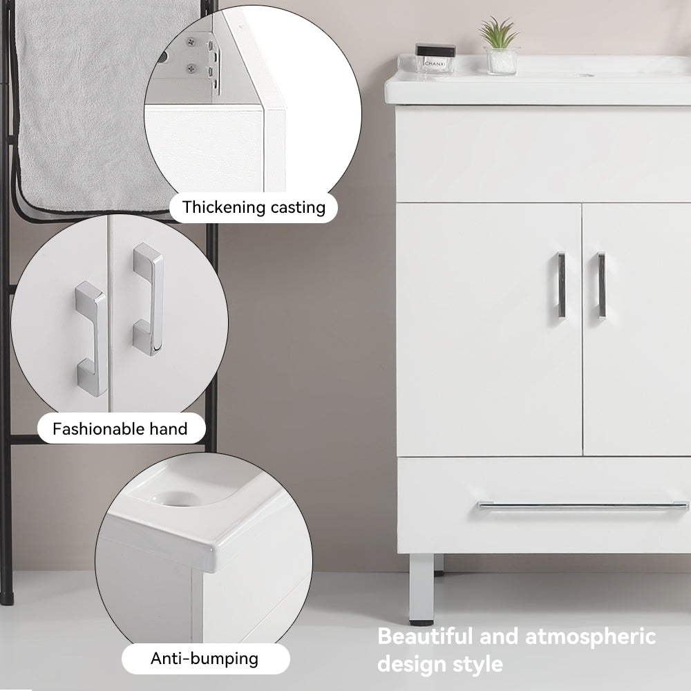 24 Inch Double Doors With Drawers White Bathroom Cabinet With Ceramic Sink White Solid Wood