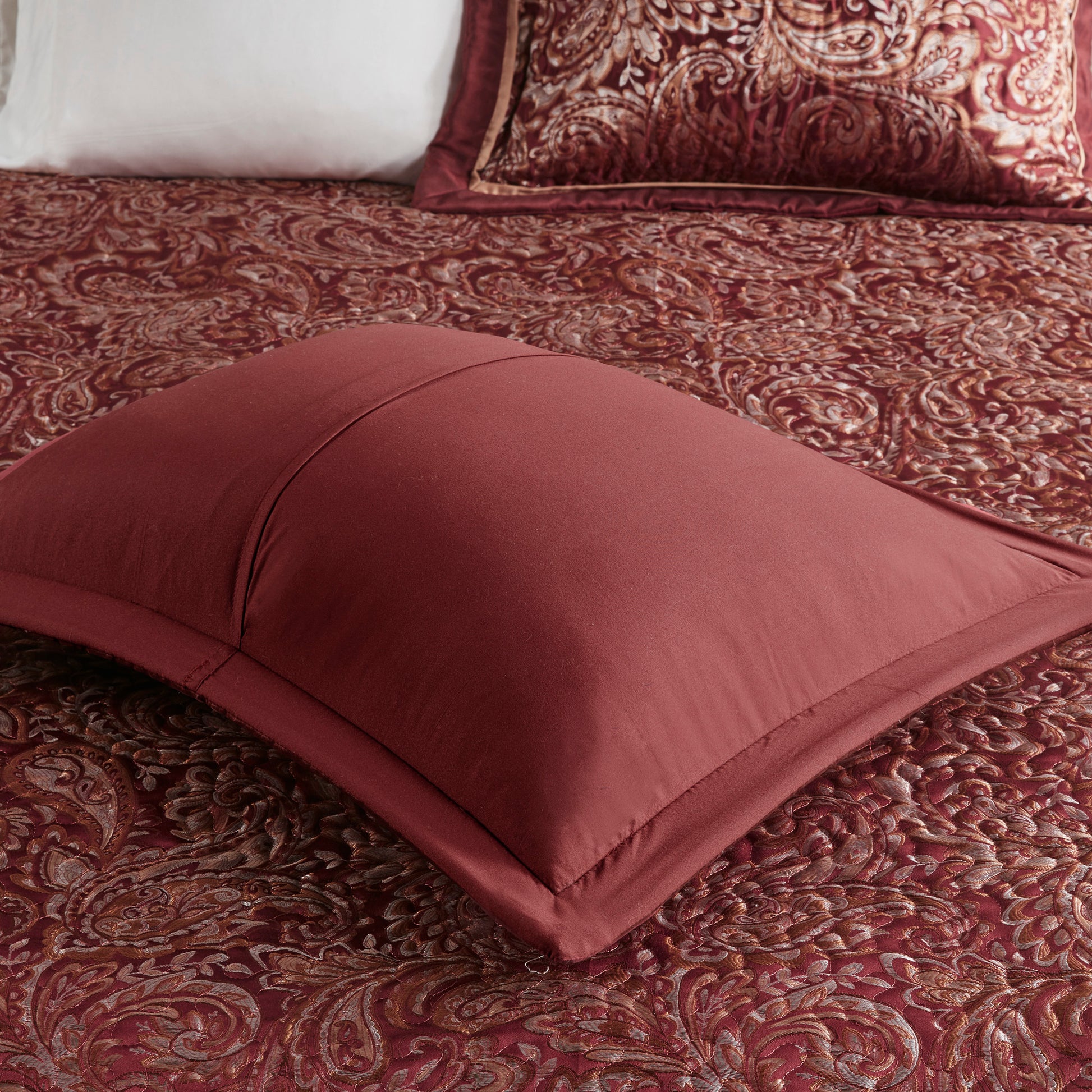 5 Piece Jacquard Bedspread Set With Throw Pillows Burdy Queen Queen Burgundy Cotton