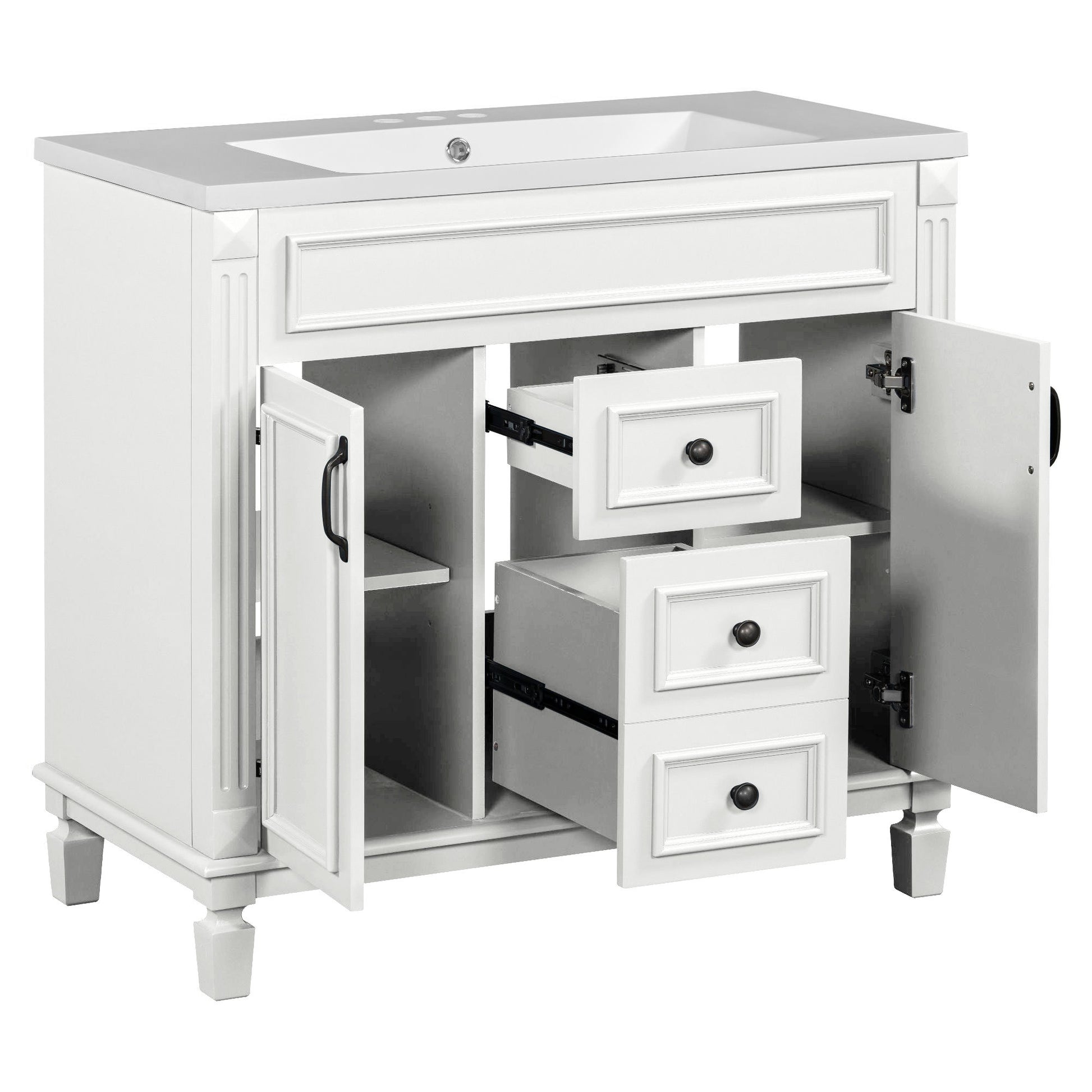 36'' Bathroom Vanity With Top Sink, Modern Bathroom Storage Cabinet With 2 Soft Closing Doors And 2 Drawers, Single Sink Bathroom Vanity White Mdf