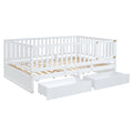 Full Size Wood Daybed With Fence Guardrails And 2 Drawers, Split Into Independent Floor Bed & Daybed, White Old Sku :Lp000882Aak Full White Solid Wood Mdf