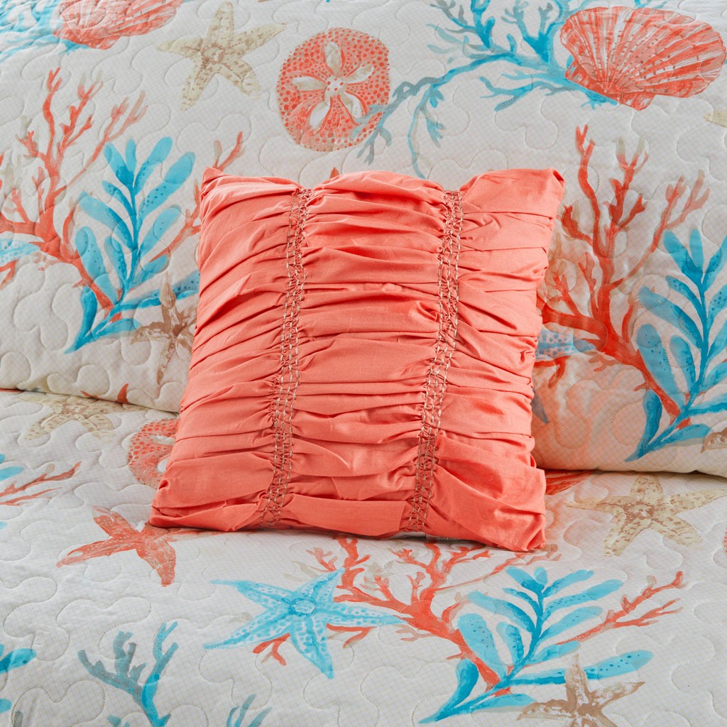 6 Piece Cotton Sateen Quilt Set With Throw Pillows Coral Full Queen Full Coral Cotton