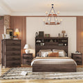 4 Pieces Bedroom Sets Queen Size Vintage Wooden Bed Frame With 2 Nightstands And 1 Dresser,Dark Walnut Box Spring Not Required Queen Walnut 4 Piece Set American Traditional Solid Wood Mdf