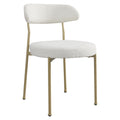 Boucle Upholstered Dining Chairs With Curved Backrest & Gold Metal Legs Set Of 2, Beige Metal Beige Gold Dining Room Foam Classic,Modern Dining Chairs Set Of 2 Fabric Metal