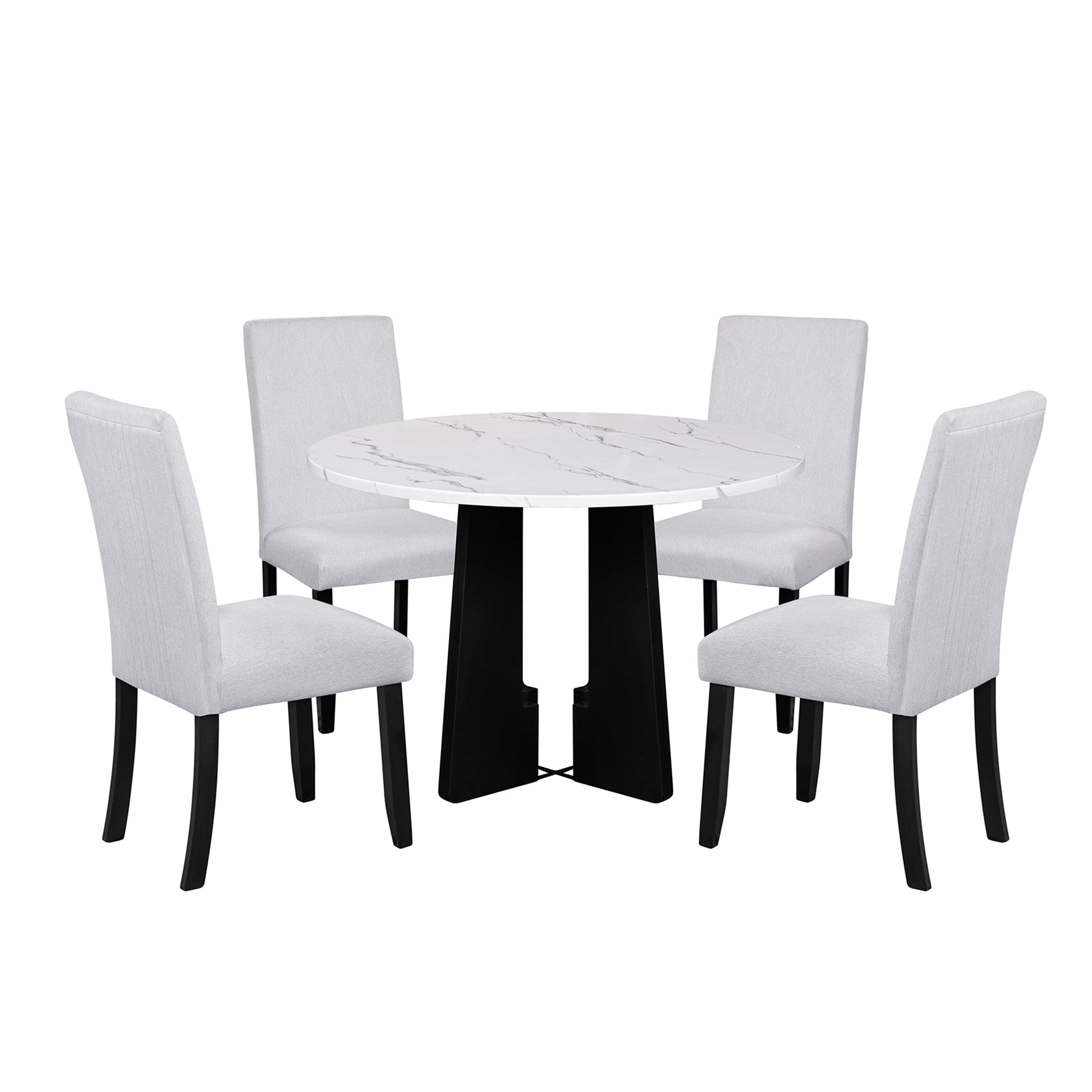 5 Piece Round Dining Table Set, 43 Inch Modern Dining Table And 4 Upholstered Chairs For Dining Room, Kitchen Room, Living Room, Easy Assembly Upholstered Chair Beige White Dining Room American Design,Farmhouse,Mid Century Modern,Modern Round Round