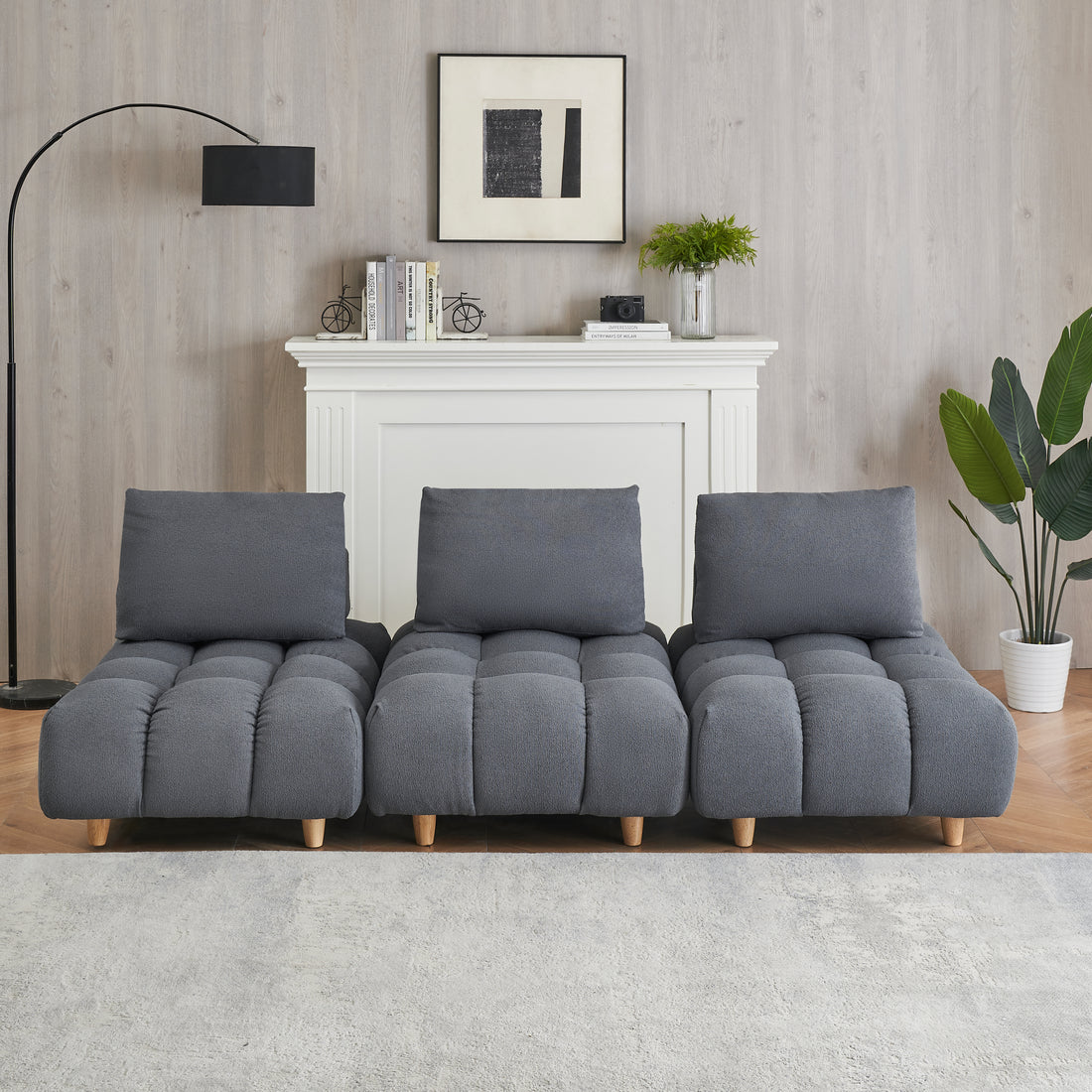 90 Inches Long, Teddy Sofa Fabric, With Spacious And Comfortable Seats, For Apartment Office Living Room Gray Gray Teddy 3 Seat