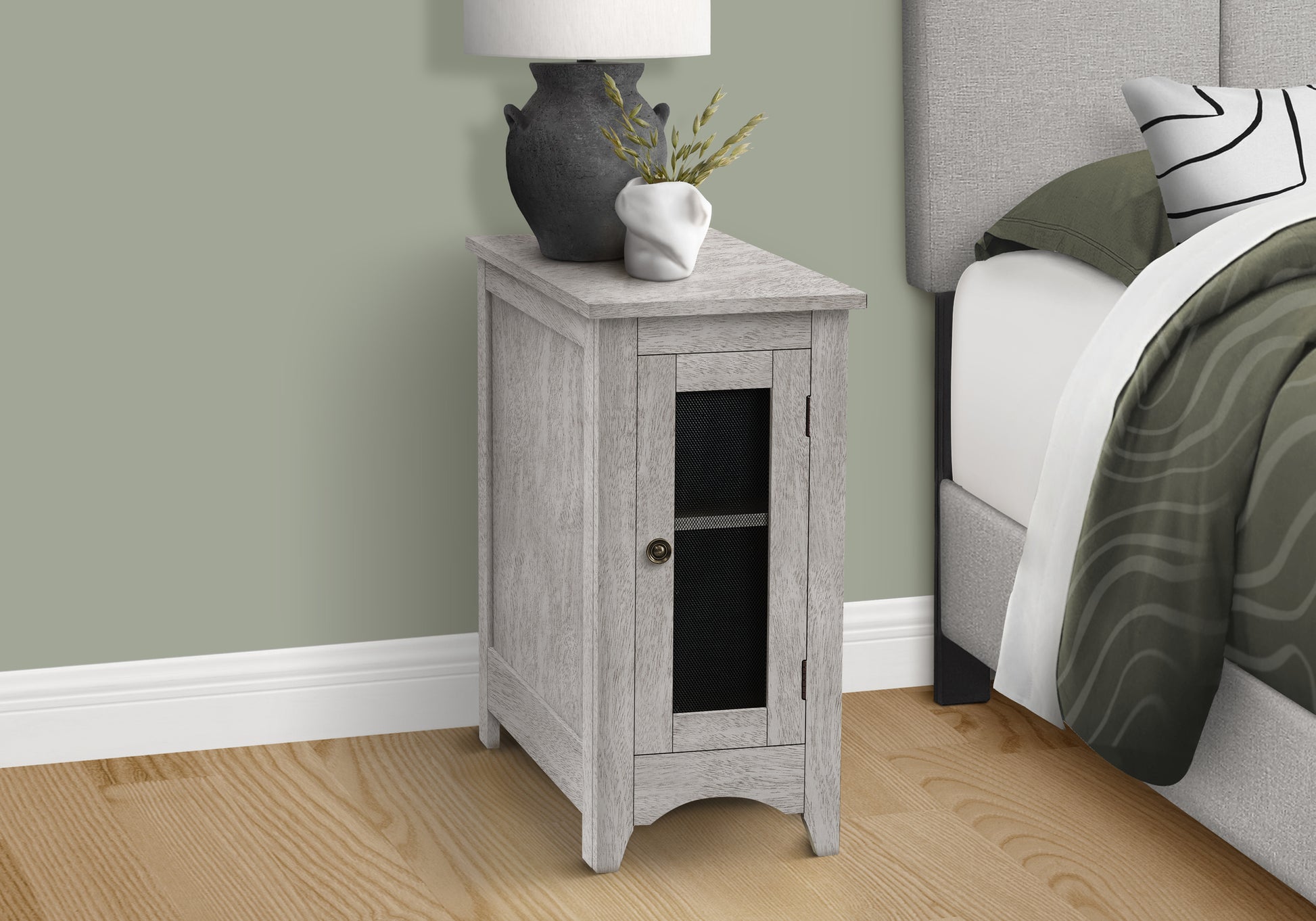 Accent Table, End, Side Table, Narrow, Nightstand, Bedroom, Lamp, Storage, Grey Veneer, Transitional Gray Wash Mdf