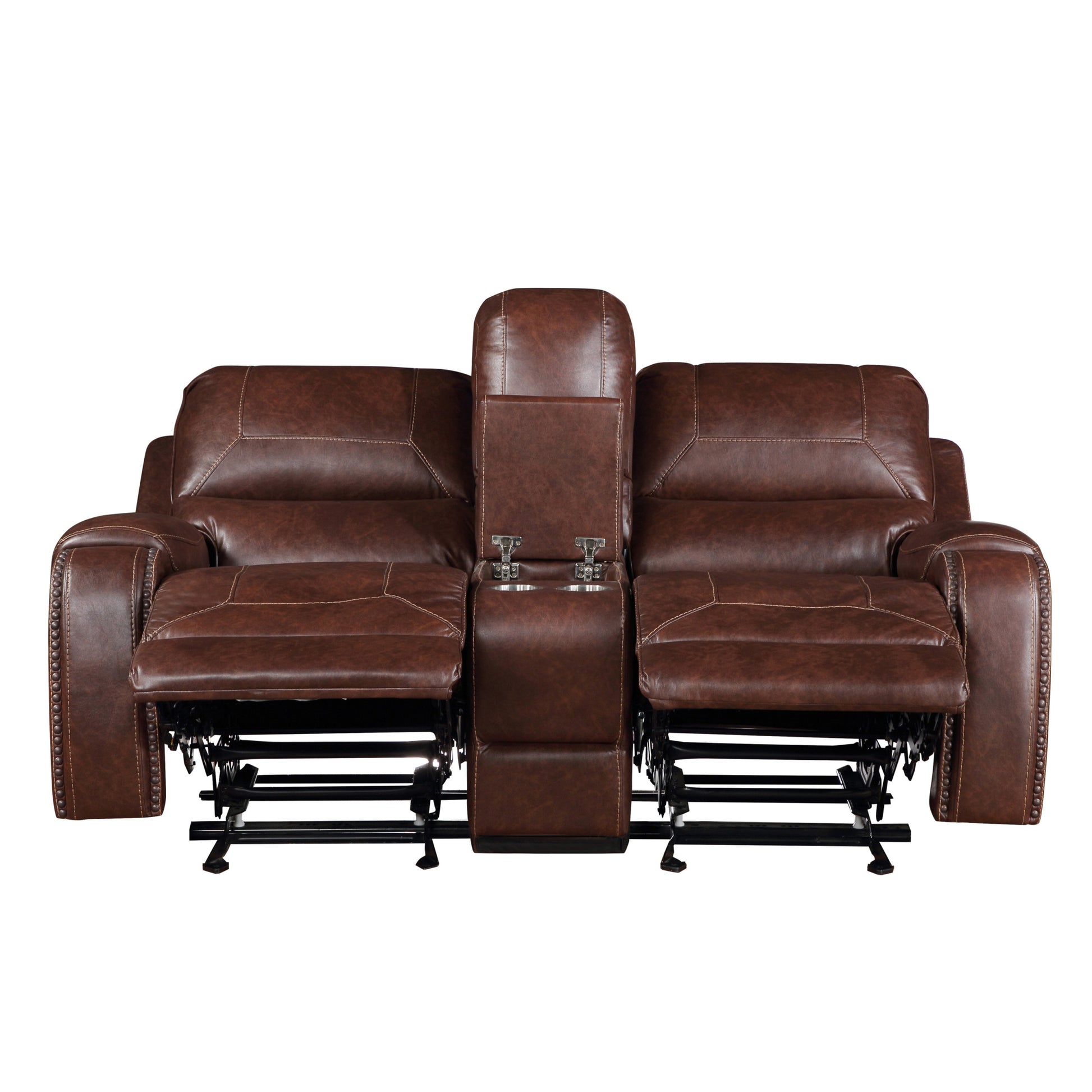 Keily 3 Piece Manual Reclining Living Room Set In Faux Leather Dark Brown Dark Brown Faux Leather