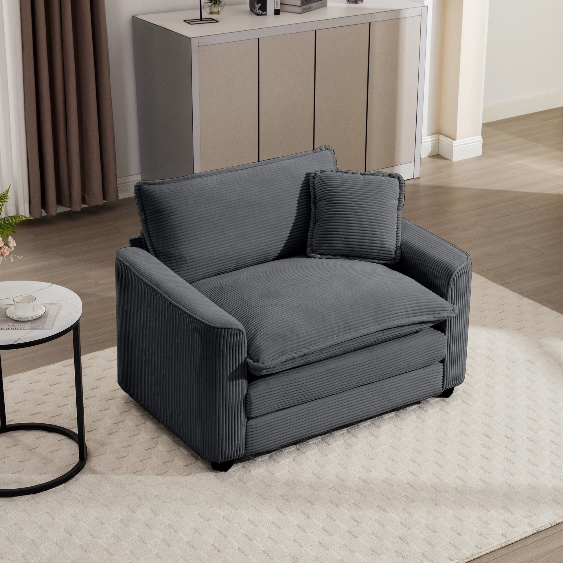 Grey Corduroy Fabric, Comfortable Single Chair Deep Seat Sofa With One Pillow, Suitable For Living Room And Bedroom, Club Multiple Occasions Grey Corduroy 1 Seat