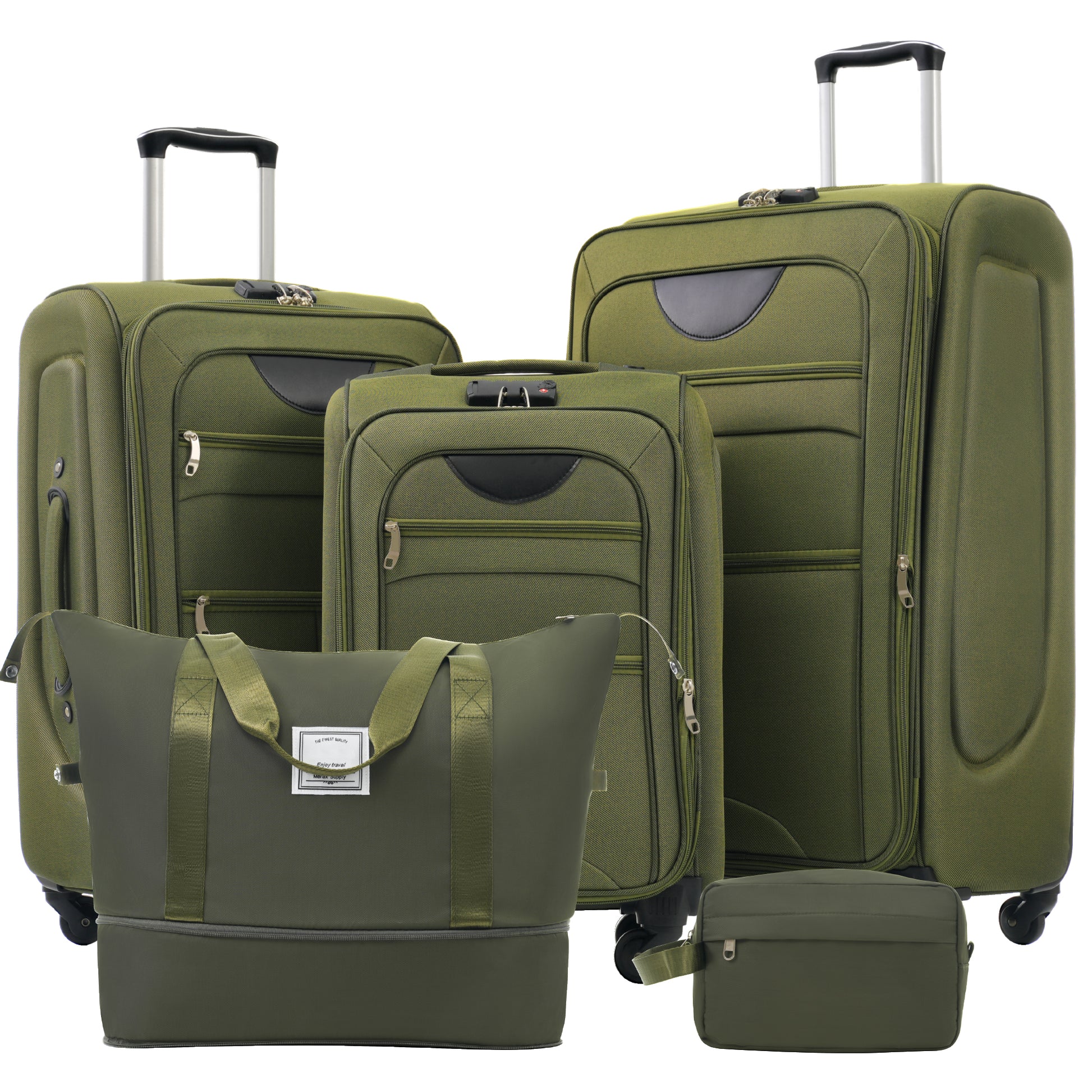 Softside Luggage Expandable 3 Piece Set Suitcase With Duffel Bag Upright Spinner Softshell Lightweight Luggage Travel Set Army Green Polyester