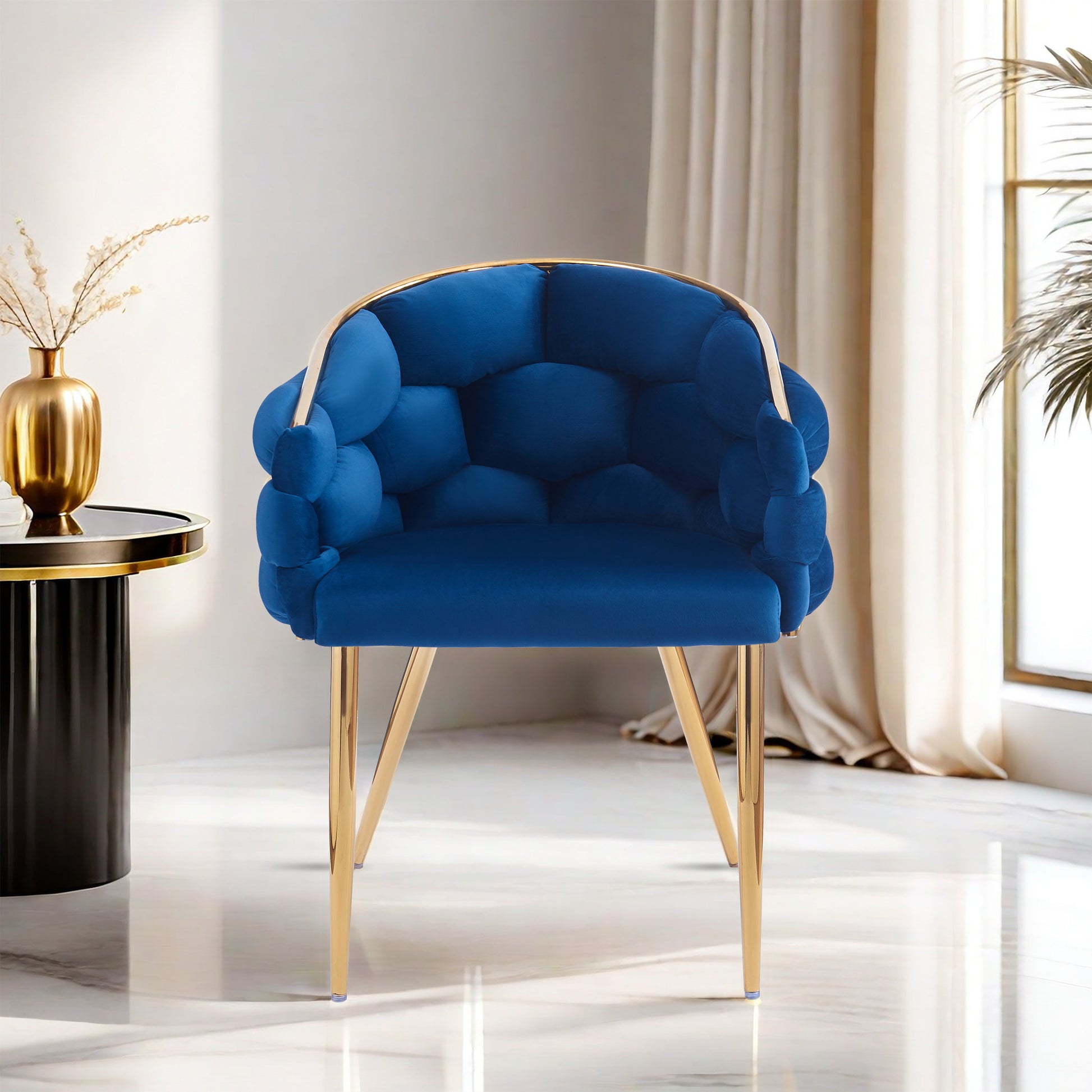 Set Of 2 Luxury Handmade Accent Chair With Gold Legs, Modern Velvet Armchair For Living Room And Bedroom Blue Foam Velvet