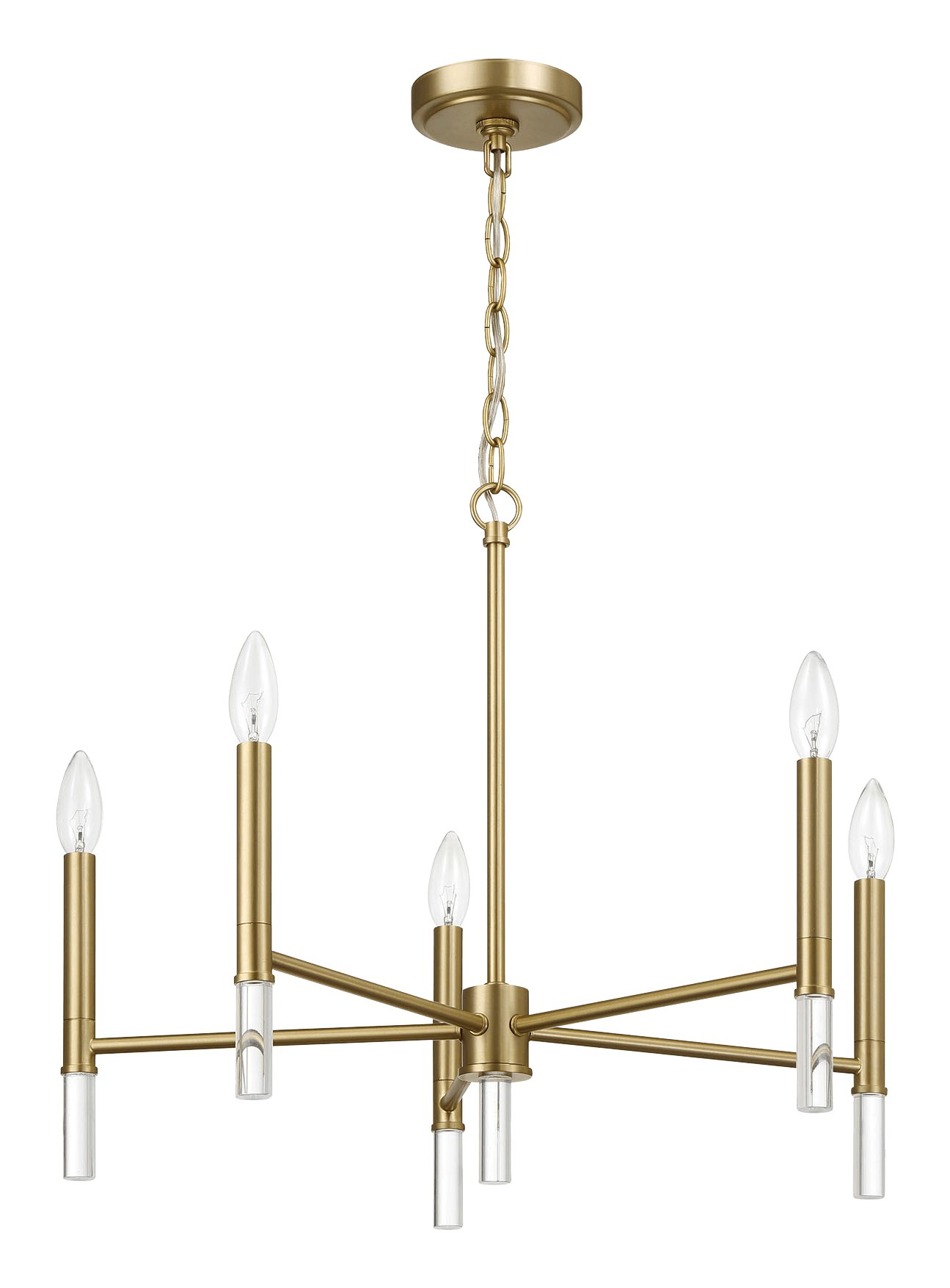 Courtyard Five Light Golden Brass Candle Light Chandelier 24"W 17.75"H Clear,Gold Brass,Glass