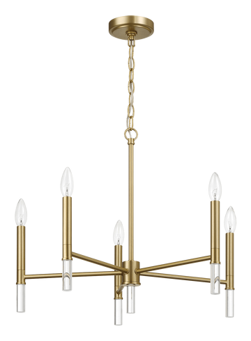 Courtyard Five Light Golden Brass Candle Light Chandelier 24"W 17.75"H Clear,Gold Brass,Glass