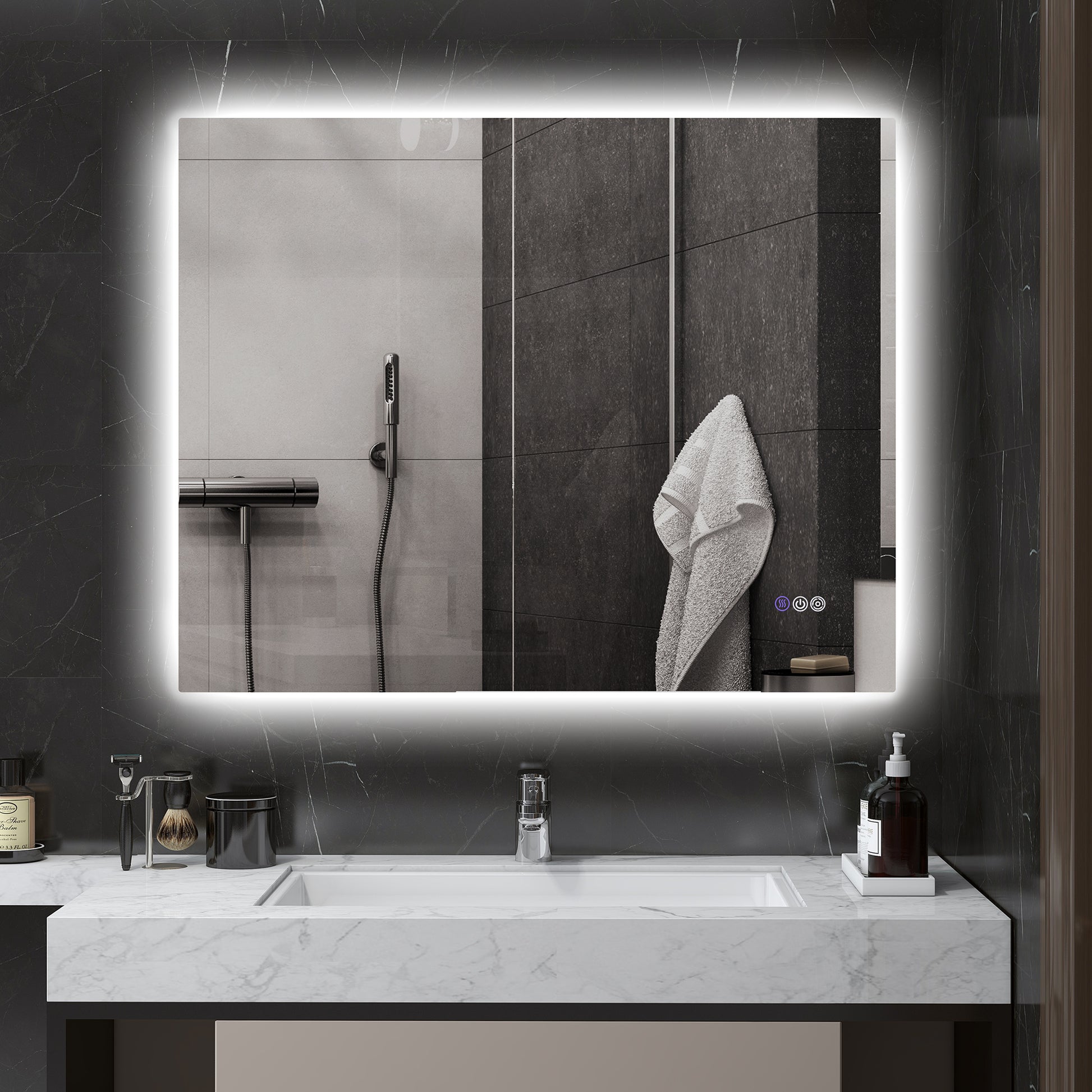 Homcom Led Bathroom Mirror With Lights, 39" X 32" Backlit Led Mirror For Bathroom With Anti Fog, Memory & Infinite Color Temperature, Wall Mounted Dimmable Vanity Mirror, Horizontal Vertical Placement Clear Glass