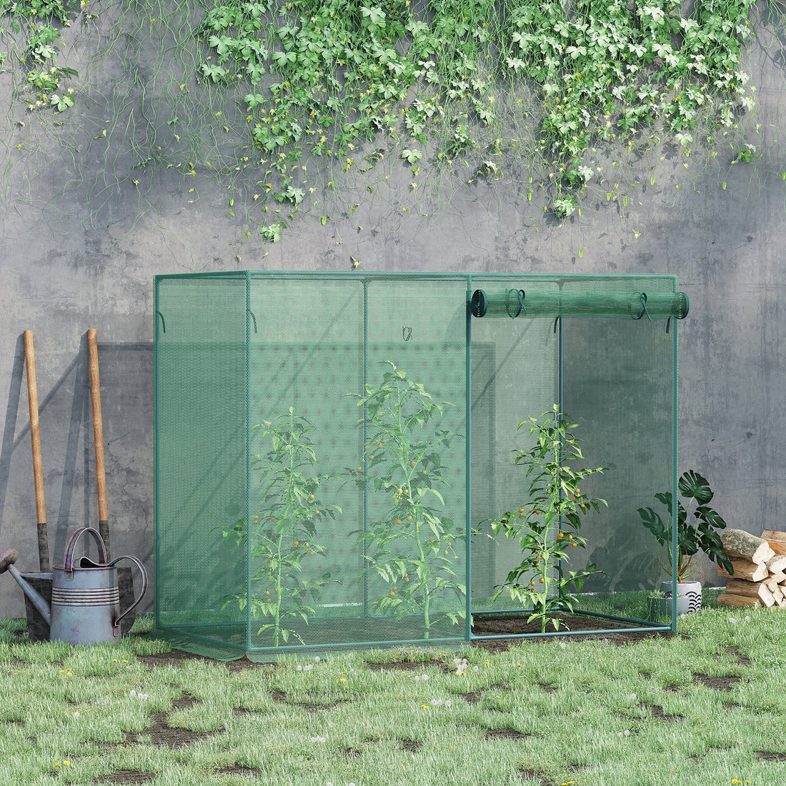 Outsunny 6' X 3' Crop Cage, Plant Protection Tent With Zippered Doors For Vegetable Garden, Backyard, Green Green Steel