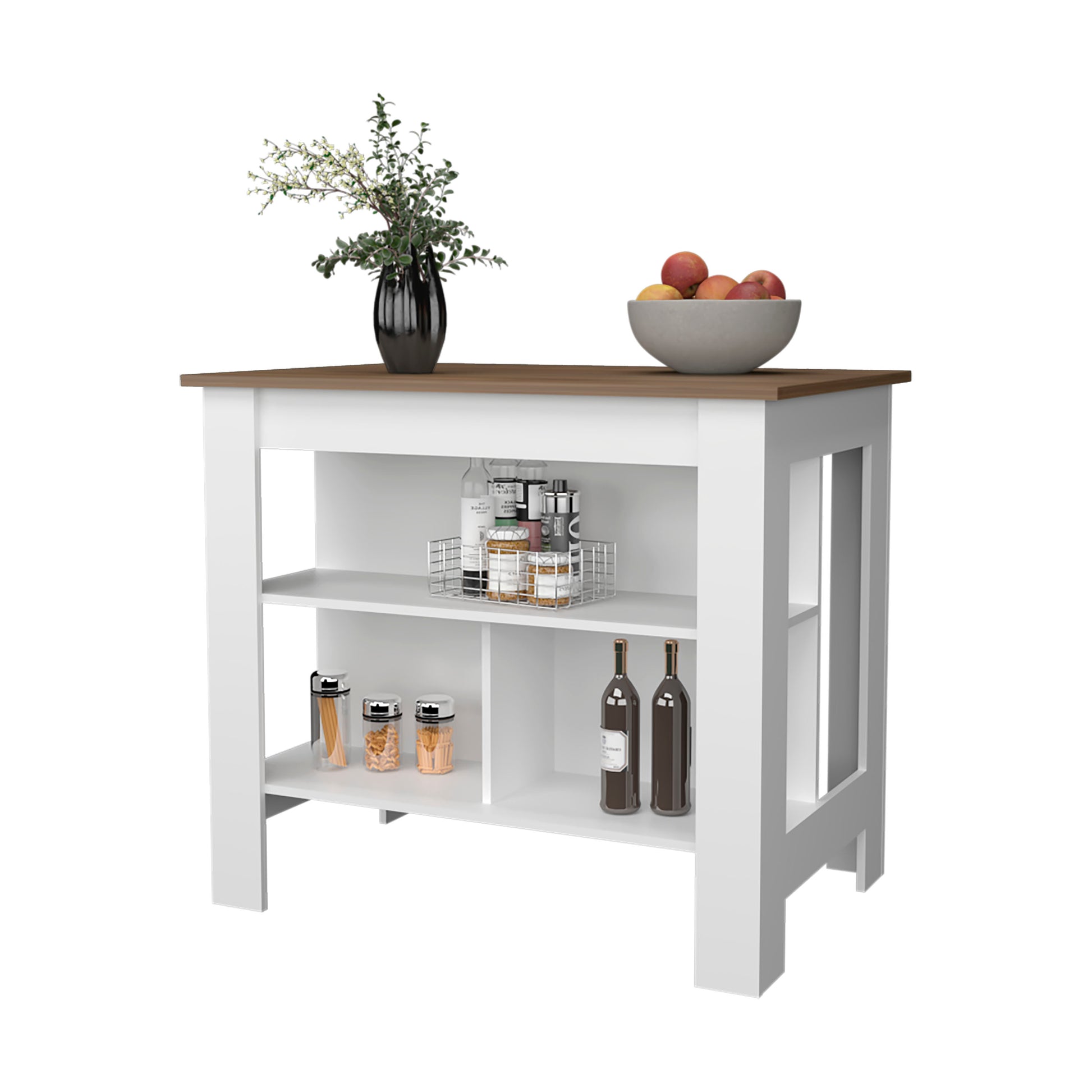 Aztec Kitchen Island In Melamine With Open Storage, Mahogany White Multi Kitchen Minimalist,Modern Rectangular Stationary Kitchen Islands Pine Particle Board Melamine Medium 40 55In