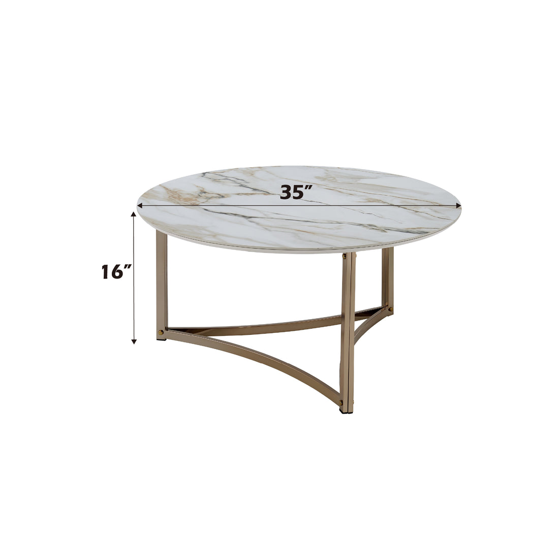 Aziz Coffee Table, Sintered Stone Top & Champagne Finish Lv02825 White Marble Metal